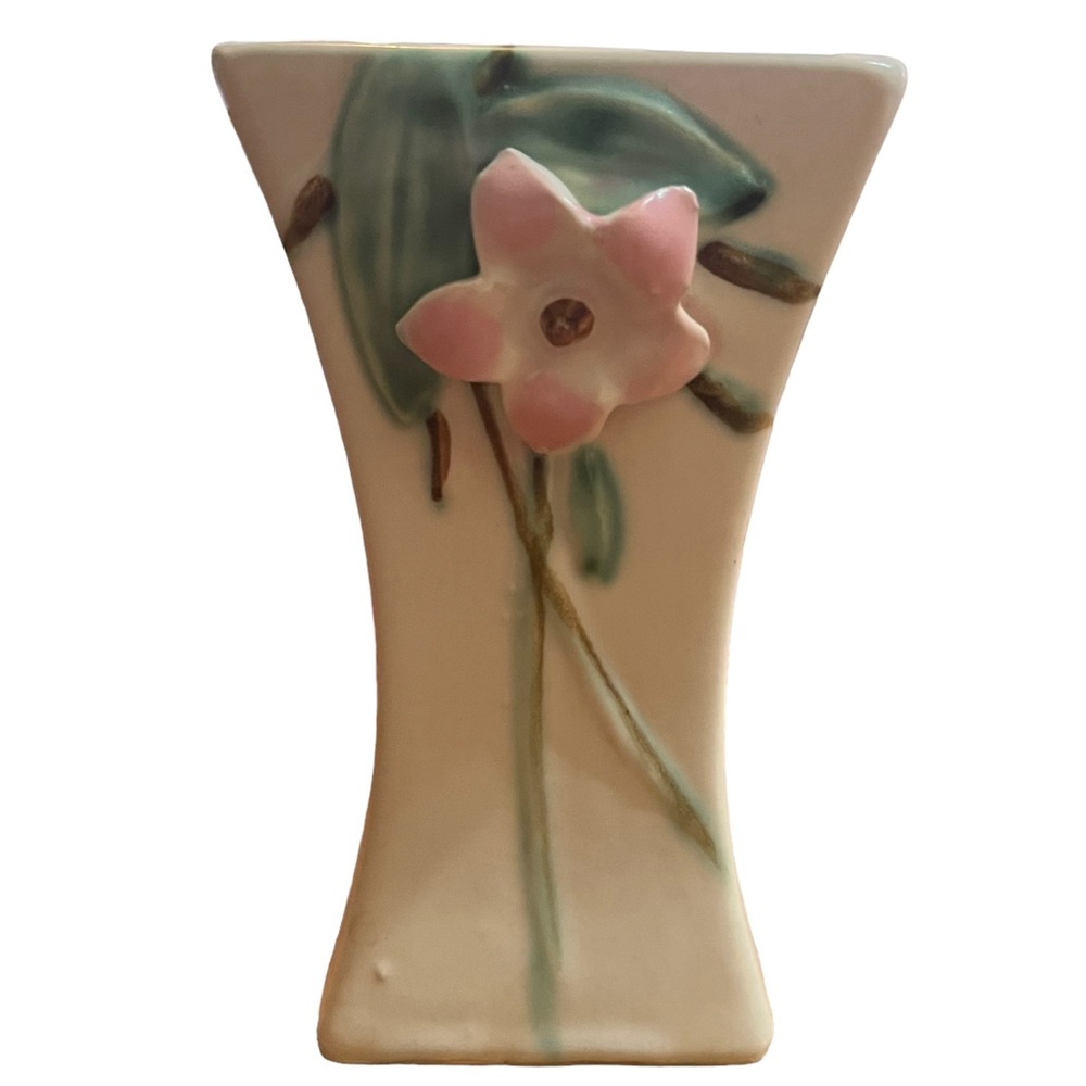 VINTAGE MCCOY POTTERY Blosson time Cream & Pink Floral Vase 6.5" Tall